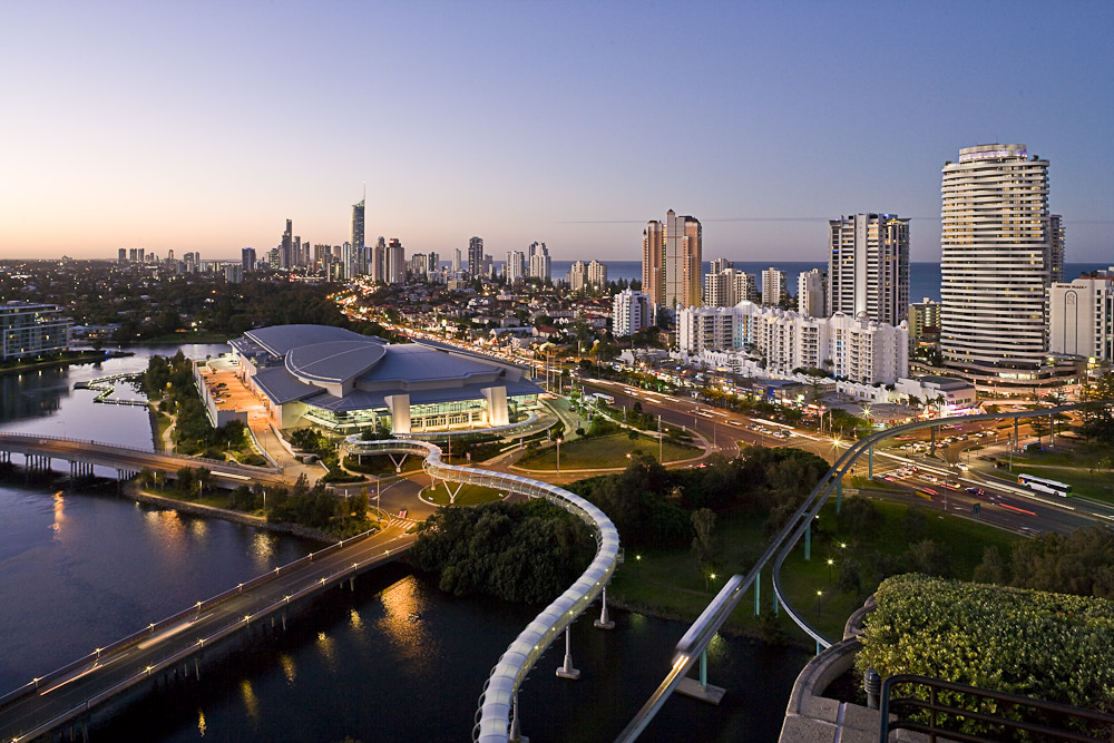 Gold Coast Convention and Exhibition Centre at dusk