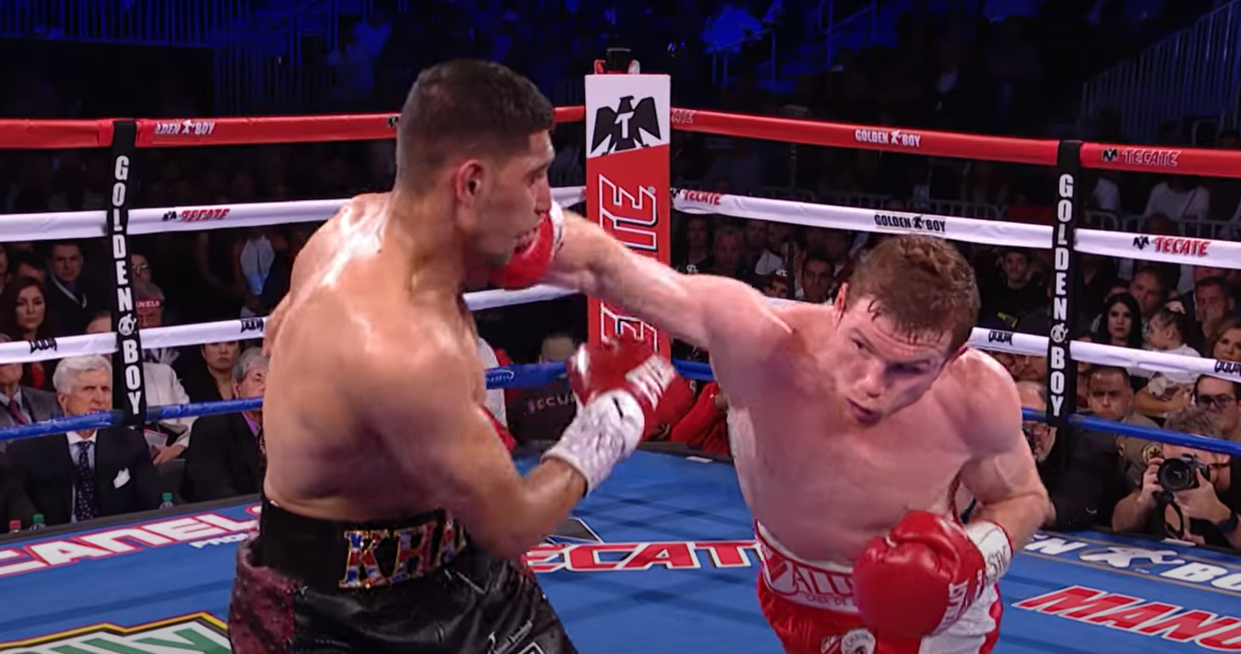 Canelo Álvarez throwing a right hand in an archival Box Azteca image